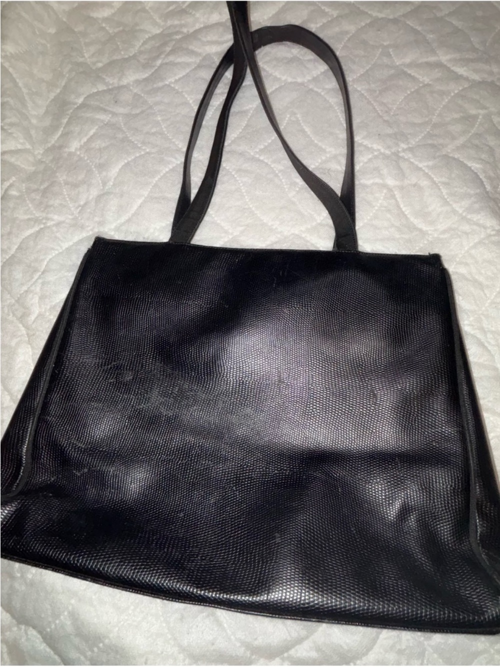 Salvatore Ferragamo Black Lizard-Embossed Tote Shoulder Bag - Imperfect👀 - Picture 9 of 16